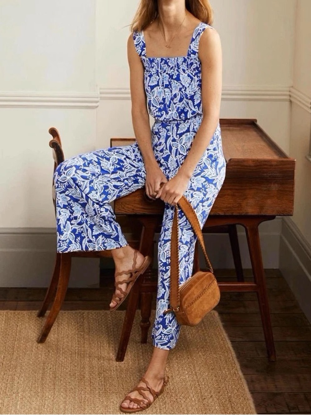 Boden Floral Print Romper Wide Leg Jumpsuit NWT Size 16 Chic Boho Coastal Flowy